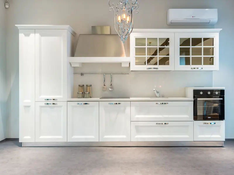 Modern kitchen with painted white cabinets