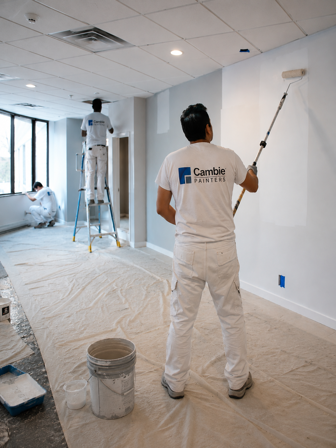 Commercial painters working in a Vancouver office space