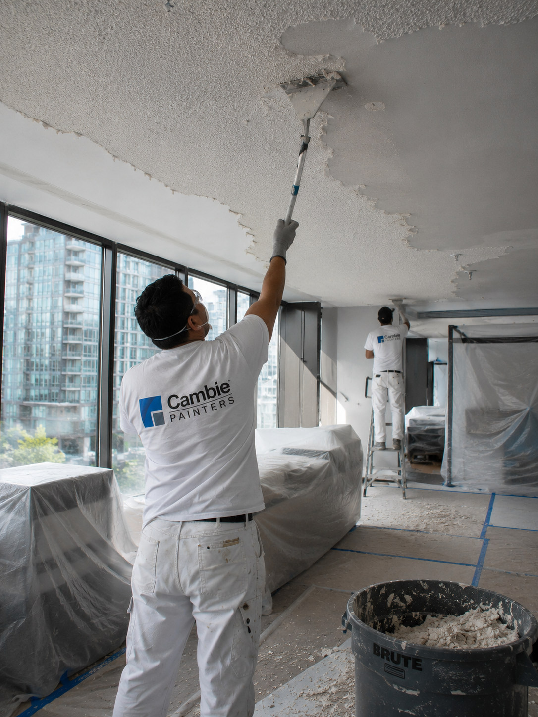Commercial ceiling texture removal in a Vancouver office building
