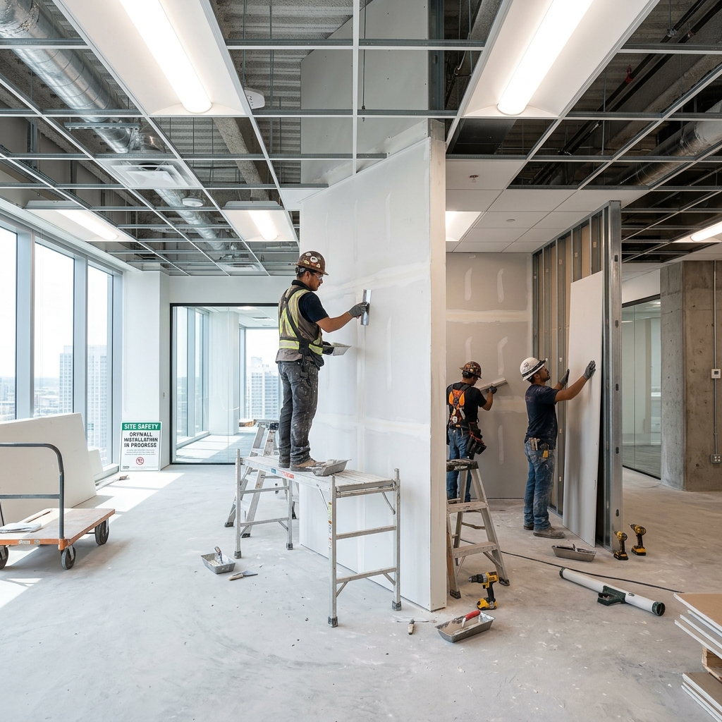 Commercial drywall repair in a Vancouver office or retail space