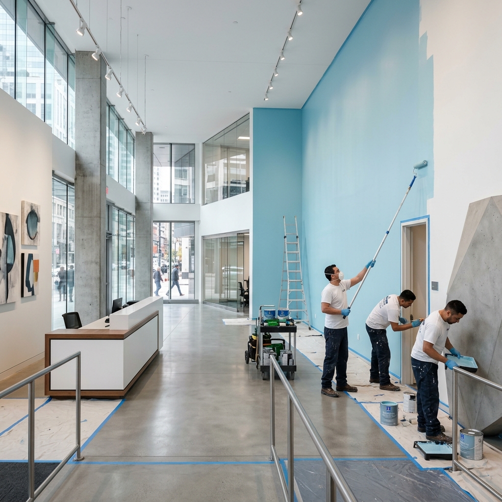 Commercial painters working in a Vancouver office space