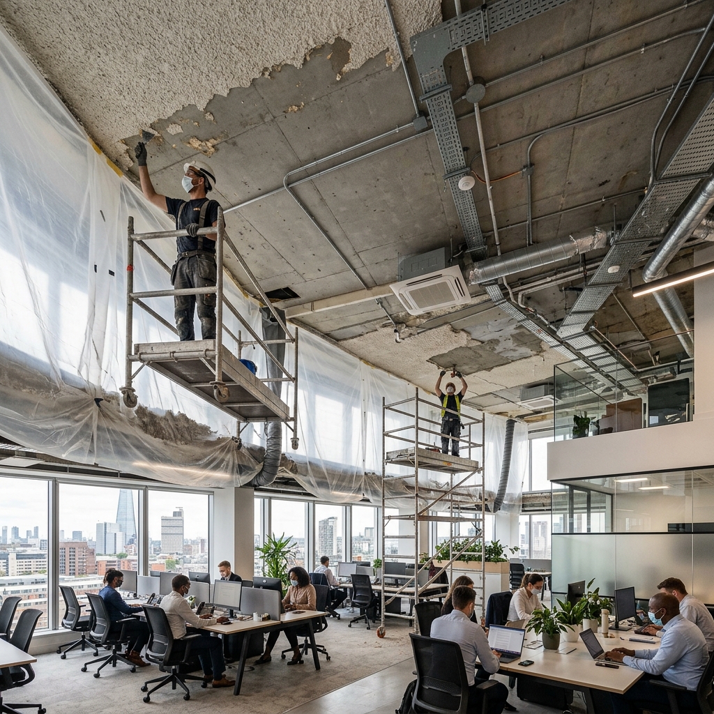 Commercial ceiling texture removal in a Vancouver office building
